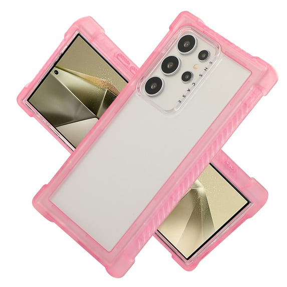for Samsung Galaxy S24 Clear Back Case, Luxury TPU + PC Hybrid Shockproof Lightweight Drop Protective Anti-Scratch Anti-Fingerprint Ultra Slim Phone Cover for Samsung Galaxy S24, Pink