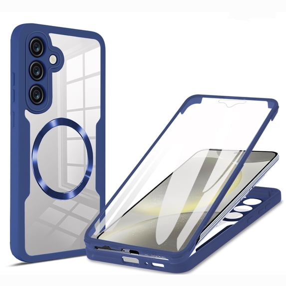 for Samsung Galaxy S24+ Clear Case with Built-in Screen Protector Film, Compatible with Mag-Safe, Military-Grade Protection Yellowing Resistant, Slim Shockproof Magnetic Full Body Phone Case, Blue
