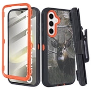 For Samsung Galaxy S24 FE 5G 2024 Case with Belt Clip, Slim Full Protection Hybrid Case & Rotating Belt Clip Holster with Built in Kickstand, Built in Screen Protector Deer