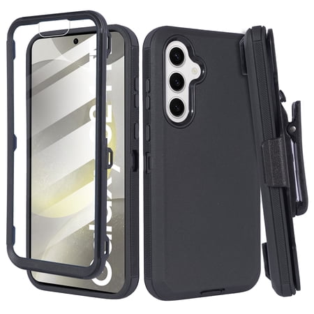 For Samsung Galaxy S24 FE 5G 2024 Case with Belt Clip, Slim Full Protection Hybrid Case & Rotating Belt Clip Holster with Built in Kickstand, Built in Screen Protector