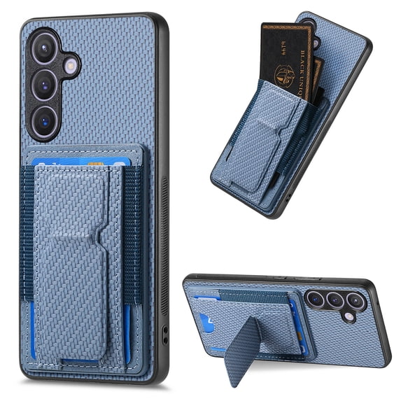for Samsung Galaxy S24 FE Carbon Fiber Texture Wallet Case with Credit Card Slots, Shockproof Protection Business PU Leather Flip Kickstand Phone Cover for Samsung Galaxy S24 FE, Blue