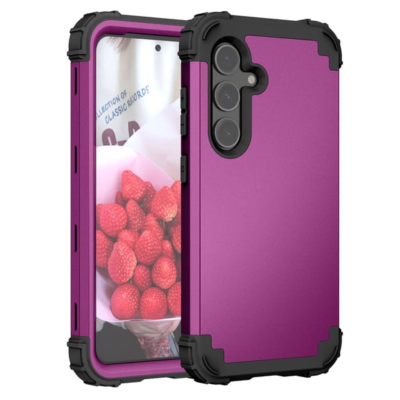 for Samsung Galaxy S24 FE Case, 3 in 1 Heavy Duty Rugged Hybrid Anti Slip Shockproof Hard PC Cover Soft Silicone Bumper Non-Slip Protective Phone Case Cover for Samsung Galaxy S24 FE, Purple