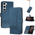 thumbnail image 1 of For Samsung Galaxy S24 FE Case, Allytechgroup Wallet with Wrist Strap, Flip Stand, Card Slots, Premium PU Leather, Retro Bumper Shockproof Phone Cover,Blue, 1 of 6