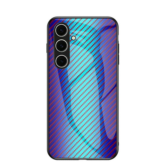 for Samsung Galaxy S24 FE Case, Carbon Fiber Pattern Tempered Glass Phone Case, Lightweight Slim Shockproof Protective Cover, Anti-Scratch Stained Glass Shell for Samsung Galaxy S24 FE, Blue