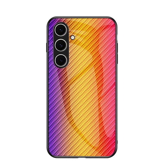 for Samsung Galaxy S24 FE Case, Carbon Fiber Pattern Tempered Glass Phone Case, Lightweight Slim Shockproof Protective Cover, Anti-Scratch Stained Glass Shell for Samsung Galaxy S24 FE, Gold