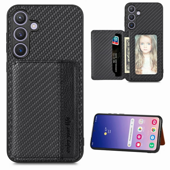 for Samsung Galaxy S24 FE Case with Card Holder for Woman Man,PU Leather Back Folio Wallet Case,RFID Blocking Kickstand Shockproof Magnetic Protective Cover for Samsung Galaxy S24 FE,Black
