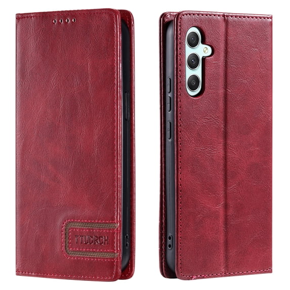for Samsung Galaxy S24 FE Case Classic Design, Premium PU Retro Leather Wallet Case RFID Blocking Card Holder, Built-in Magnetic Flip Folio Kickstand Soft Inner Case for Samsung Galaxy S24 FE,Winered