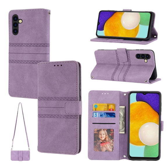 For Samsung Galaxy S24 FE Case with Credit Cards Holder, Wallet Magnetic Crossbody Shoulder Strap Flip Stand Purse Retro Premium RFID Blocking PU Leather Cover for Samsung Galaxy S24 FE, Lightpurple