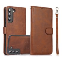 for Samsung Galaxy S24 FE Case Detachable Magnetic Wallet Case with Card Holder, 2 in 1 PU Leather Flip Folio Case with Kickstand Wrist Strap Shockproof Phone Cover for S24 FE, Brown
