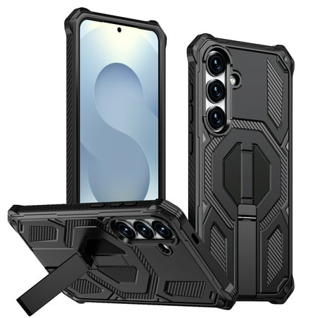 for Samsung Galaxy S24 FE Case with Invisible Magnetic Stand, Compatible with MagSafe, Support Wireless Charging, Hybrid Protective Slim Fit Shockproof Rugged Cover for Galaxy S24 FE, Black
