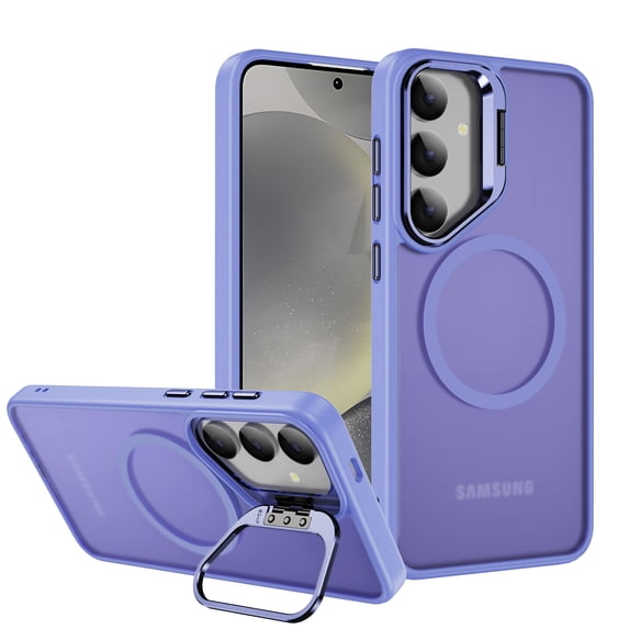 for Samsung Galaxy S24 FE Case, Luxury Clear Case Compatible with MagSafe + Camera Stand Kickstand Shockproof Anti-Scratch Drop Protective Frosted Back Case for Samsung Galaxy S24 FE - Lightpurple
