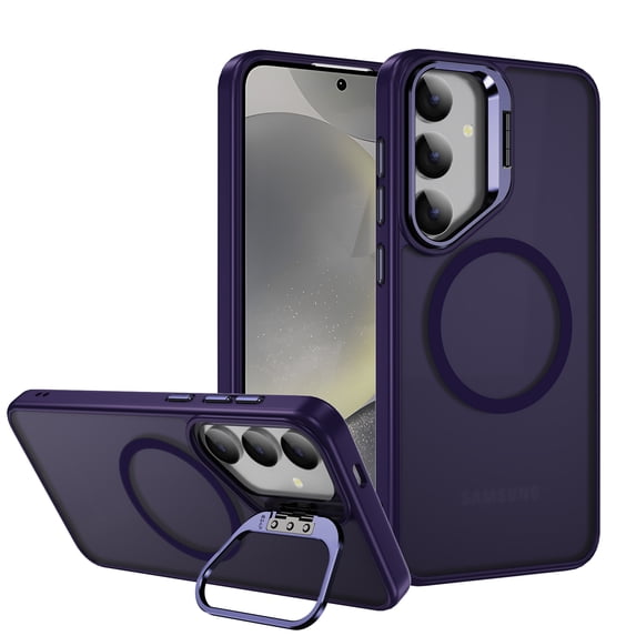 for Samsung Galaxy S24 FE Case, Luxury Clear Case Compatible with MagSafe + Camera Stand Kickstand Shockproof Anti-Scratch Drop Protective Frosted Back Case for Samsung Galaxy S24 FE - Darkpurple