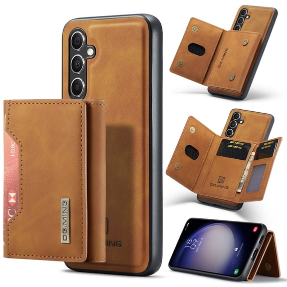 for Samsung Galaxy S24 FE Case, Magnetic Buckle Leather Detachable Wallet Cover, Card Pocket Back Flip Kickstand Shockproof Business Slim Phone Case For Samsung Galaxy S24 FE, Brown