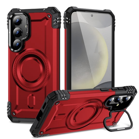 for Samsung Galaxy S24 FE Case Magnetic with Camera Ring Kickstand, Slim Shockproof Military Protecive Wireless Charging Phone Cover Case Compatible with Samsung Galaxy S24 FE, Red