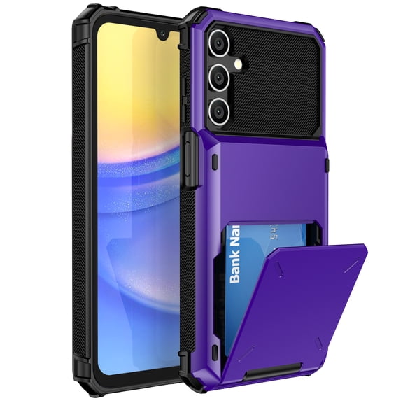 for Samsung Galaxy S24 FE Case Military Grade Shockproof Phone Case with Card Holder Heavy Duty Protective Hard PC Shell Soft TPU Bumper Cover for Samsung Galaxy S24 FE Phone Case, Purple
