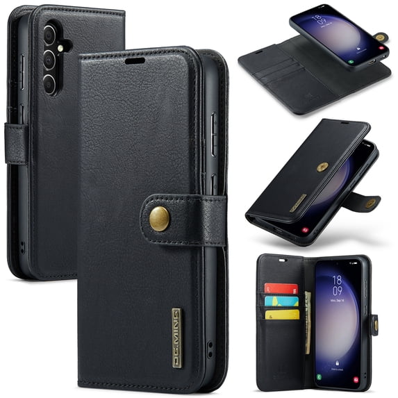 for Samsung Galaxy S24 FE Case, PU Leather Detachable Vintage Wallet Flip Magnetic Clousure Drop Protective Slim Phone Case Cover for Samsung Galaxy S24 FE with Card Holder - Black