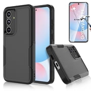 Samsung Galaxy S24 FE Case with Tempered Glass Screen Protector, Njjex Heavy Duty Rugged Shockproof Full Body Protective 2-IN-1 Phone Case Cover for Galaxy S24 FE, Black