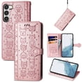 thumbnail image 1 of for Samsung Galaxy S24 FE Case Wallet,Magnetic Closure PU Leather Cute Embossed with Wrist Strap, RFID Blocking Card Slots Pocket Flip Kickstand Protective Phone Case Cover,Rosegold, 1 of 11