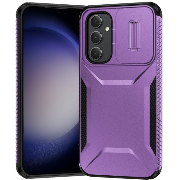 For Samsung Galaxy S24 FE /Fan Edition Case Slim Fit Shockproof Hybrid with Slide Camera Window Covering, Rugged Tpu Silicone Hard PC Bumper Phone Cove [Purple]
