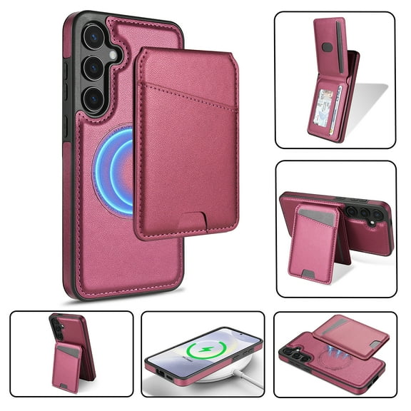 For Samsung Galaxy S24 FE Magnetic Detachable Wallet Case,With Kickstand,Compatible With Magsafe,With Card Slots Flip PU Leather Protective Shockproof Anti-fall Thin Fit Phone Case,Red