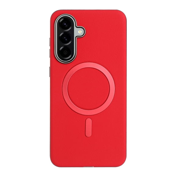 for Samsung Galaxy S24 FE PU Leather Case, Classic Phone Case Smooth Matte [Compatible with Magsafe], Plating Bumper Frame Lightweight Magnetic Anti-Scratch Cover for Samsung Galaxy S24 FE, Red