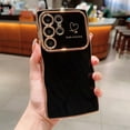 thumbnail image 1 of For Samsung Galaxy S24 FE Phone Case for Women Girls,Double Love Hearts Print Designing,Wavy Frame Curly Shape,Shockproof TPU Luxury Electroplated Anti-fall Protective Phone Case Cover,Black, 1 of 9
