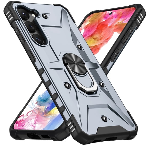 for Samsung Galaxy S24 FE Rugged Case, Shockproof Heavy Duty Protective Case with Ring Stand for Samsung Galaxy S24 FE Support Magnetic Car Mount Non-Slip Cover, Gray