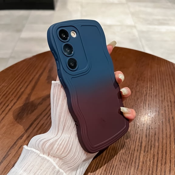 for Samsung Galaxy S24 FE Soft Case, Wavy Edge Gradient Color Silicone Cover, Slim Shockproof with Full Camera Lens Protection Flexible TPU Phone Case for Samsung Galaxy S24 FE, Blue/Winered