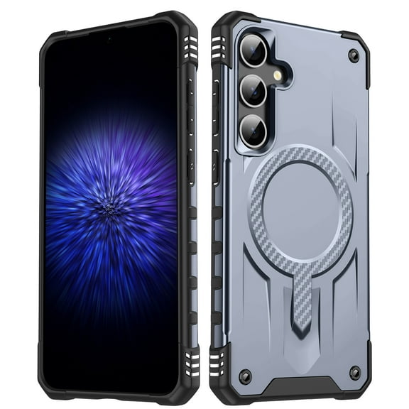 for Samsung Galaxy S24 FE Strong Magnetic Case, Compatible with Wireless Charging, [Shockproof Military Grade Drop Protection] Rugged Hard Phone Cover Case for Samsung Galaxy S24 FE, Gray