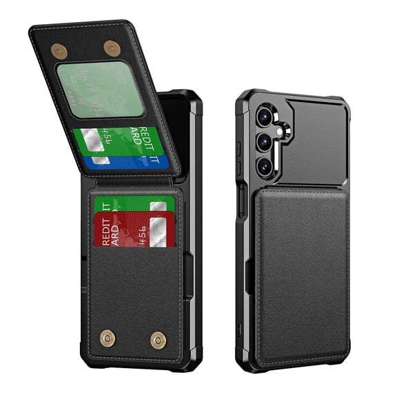 for Samsung Galaxy S24 FE Wallet Case, Built-in 4 Card Holders Kickstand Purse Cover, Military Grade Enhanced Corners Drop Protection, Rugged Protective Phone Case for Galaxy S24 FE, Black