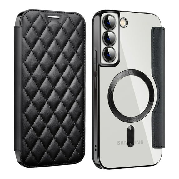 for Samsung Galaxy S24 Wallet Case Magnetic with Mag Safe, PU Leather RFID Blocking Card Holders Shockproof Flip Phone Cover Slim Clear Purse Case for Samsung Galaxy S24, Black