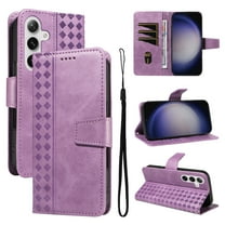 for Samsung Galaxy S24 FE Wallet Case, PU Leather Flip Cover with Kickstand,Magnetic Closure Wrist Strap 3 Card Slots & 1 Cash Pocket Shockproof Full Body Protection for Galaxy S24 FE,Purple