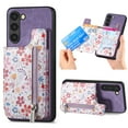 thumbnail image 1 of for Samsung Galaxy S24 FE Wallet Case with RFID Blocking Card Holder, Floral Pattern PU Leather Flip Kickstand Cover for Women Girls, Shockproof Zipper Purse Case for Samsung Galaxy S24 FE, Purple, 1 of 9