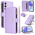 thumbnail image 1 of for Samsung Galaxy S24 FE Wallet Case with RFID Blocking Card Holder, Kickstand Feature PU Leather Case with Adjustable Crossbody & Short Lanyard Magnetic Clasp Zipper Pocket Flip Cover,Purple, 1 of 9