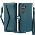 thumbnail image 1 of For Samsung Galaxy S24 FE Wallet Case, RFID Blocking Crossybody Shoulder Strap Hand Wrist Flip Cover Carsd Holder Snap Closure Protective Phone Case for Samsung Galaxy S24 FE, Green, 1 of 8