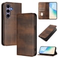 thumbnail image 1 of for Samsung Galaxy S24 FE Wallet Rugged Case, Premium PU Leather RFID Blocking Card Slots Kickstand Classic Full Body Protection Magnetic Function Durable Phone Cover for S24 FE, Brown, 1 of 9