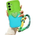 thumbnail image 1 of for Samsung Galaxy S24 Gradient Wavy Case with Wrist Strap Lanyard Cute Love Heart Curly Wave Frame Design Solid Color Soft Silicone Shockproof Cover for Girls Women, Green/Blue, 1 of 12