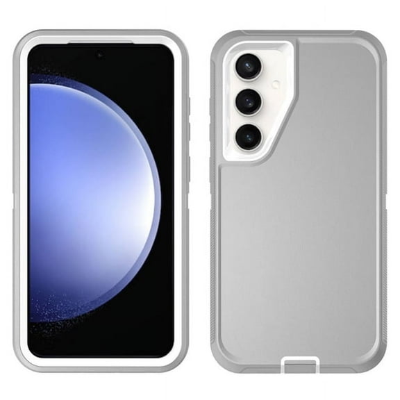 Samsung Galaxy S24 Heavy Duty Defender Rugged Belt Clip Holster Case with Clip - Gray/White