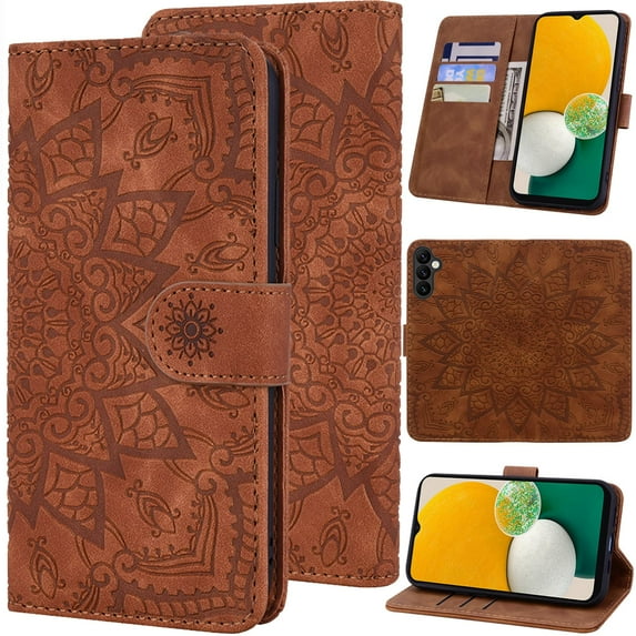 for Samsung Galaxy S24 Leather Case Wallet, Matte Frosted Suede Pattern Floral Folio Flip Cover Kickstand, Card Holder Cash Slot, Magnetic Flower Buckle, Camera Protection