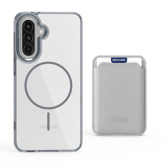 For Samsung Galaxy S24+ Magnetic 2-in-1 Phone Case,with Magnetic Detachable Card Holder,Credit Card Slot,Compatible with Mag-Safe,Transparent Back,Shockproof Rugged Wallet Phone Case,Gray