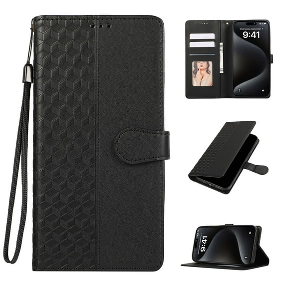 for Samsung Galaxy S24 PU Leather Wallet Case, Elegant Magnetic Buckle Kickstand Wrist Strap Card Slots Drop Protection Shockproof Protective Cover for Samsung Galaxy S24, Black