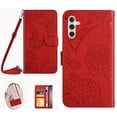 thumbnail image 1 of for Samsung Galaxy S24 Phone Case Wallet,Crossbody Strap Women Flip Folio Cover with Card Holders Butterfly Embossed Premium PU Leather Kickstand Wrist Strap Magnetic Closure Case,Red, 1 of 12