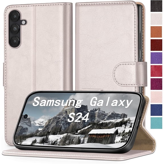 for Samsung Galaxy S24 Phone case[RFID Blocking Leather],[3 Credit Card Slot] Flip Folio Book Shockproof Protector,Holder Stand Cases,Women Men for Samsung S24 Wallet Cover,White