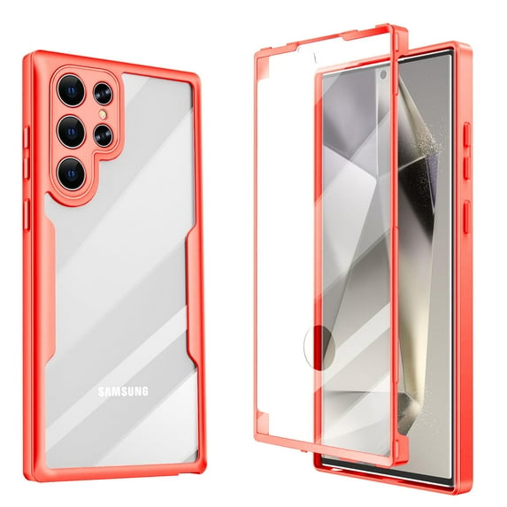 for Samsung Galaxy S24 Plus, Built-in PET Screen Protector Dual Layer Full Body Protective Hard PC Back+Soft TPU Bumper Shockproof Phone Case for Galaxy S24 Plus(Red)