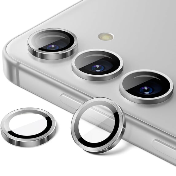 for Samsung Galaxy S24 Plus Camera Lens Protector, 9H Tempered Glass Camera Cover Screen Protector Metal Individual Ring for Samsung Galaxy S24 Plus, Silver
