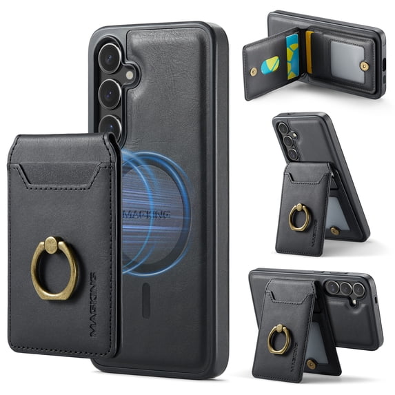 For Samsung Galaxy S24+ Plus Case, 2 in 1 Wallet Detachable Magnetic Back Cover with Cards Holder Bumper Compatible with Magsafe Shockproof Stand Phone Case for Samsung Galaxy S24+, Black