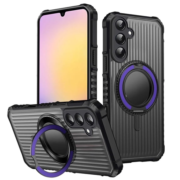 for Samsung Galaxy S24 Plus Case with 360° Rotating Magnetic Ring Kickstand, Translucent Back, Anti-Slip TPU+PC Hybrid Protective Cover, Anti-Fingerprint Lightweight Shockproof Phone Case – Purple
