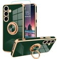 thumbnail image 1 of for Samsung Galaxy S24 Plus Case with 360° Rotation Magnetic Ring Kickstand Holder,Shiny Plating Gold Edge Soft Slim Shockproof +Screen Protector Protective Cover for Women Girls(Green), 1 of 14
