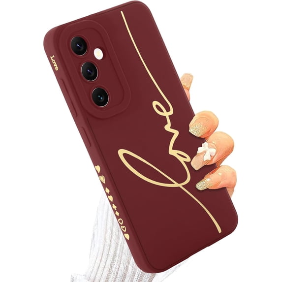 for Samsung Galaxy S24 Plus Case, Back Cute Plating Love Letter Graphic with Anti-Fall Lens Cameras Protection Soft TPU Shockproof Anti-Fingerprint Phone Cases for Women Girls -Red