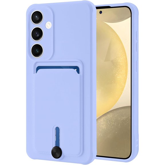 for Samsung Galaxy S24 Plus Case with Card Holder Cover Microfiber Inner Lining [Holds 2 Cards] Soft Silicone Slim Shockproof Protective Samsung Galaxy S24+ Plus Phone Case Wallet Purple
